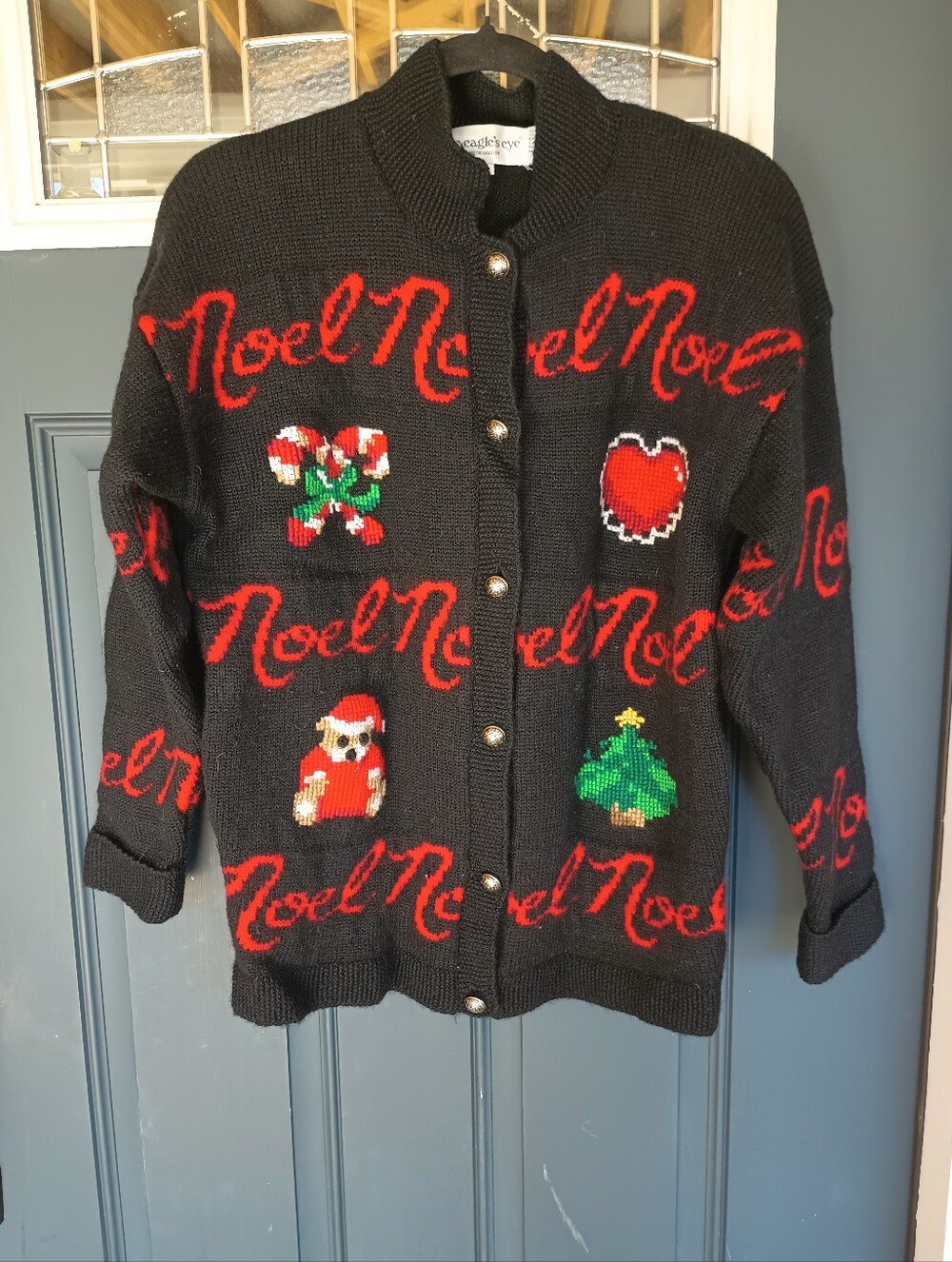VTG Eagle's Eye Noel Christmas Cardigan/Jacket Sz L